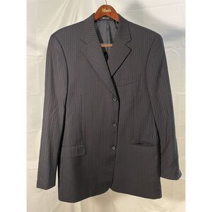 Galliani 56 | 46L Super 120s Wool Black Pinstriped 3Btn Blazer Sport Coat Jacket